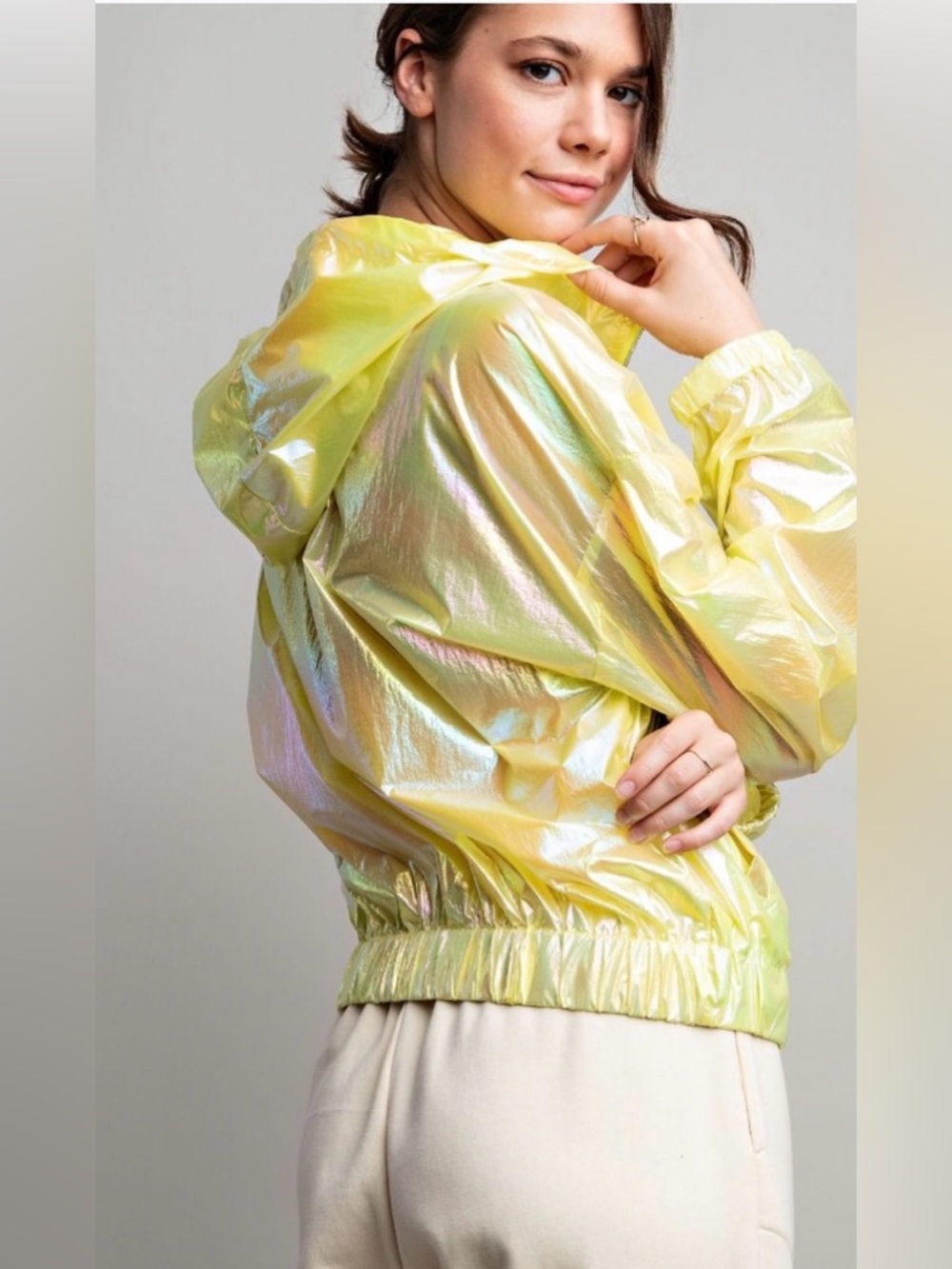 NEW! EASEL SHINY WIND ZIP UP JACKET in Lime 🍋🟩 - Picture 6 of 6